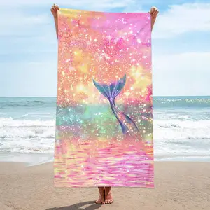 Toalla de playa de verano rectangular con estampado de sirena vívida organismo marino adulto secado rápido sin arena natación protector solar toallas de baño