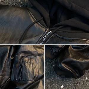 Felpa con Cappuccio da Uomo in Pelle PU di Lusso a Doppio Strato, Personalizzabile, Invernale, con Zip, Stile Boxy - Product Image 5