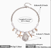 Collier Pendentif Tendance Femme Européenne et Américaine en Acier Inoxydable 18 carats avec Perles Artificielles, Résine, Coquillages et Étoiles de Mer, Style Luxe Léger
