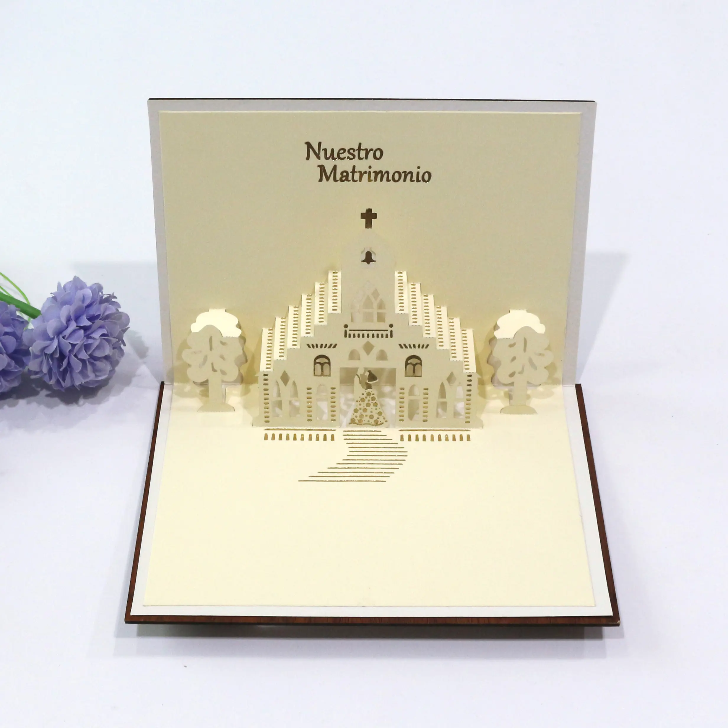Carta di legno decorativa del mestiere dell'invito di nozze della chiesa della carta 3D della carta di legno di nozze del nuovo castello