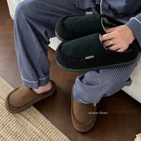XIXITIAO Pantuflas de Algodón Afelpado con Diseño de Rombo Retro de Lujo Minimalista para Hombre, Pantuflas de Invierno Antideslizantes y Cálidas para el Hogar