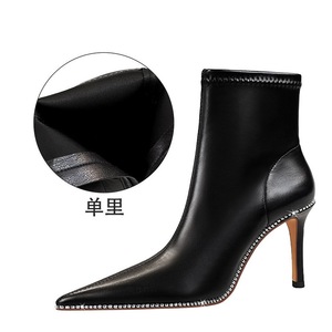 Botines Mujer Sexy Black Rhinestone Fall Shoes Pointy Stiletto Heel Ankle Boots for Woman - Product Image 5