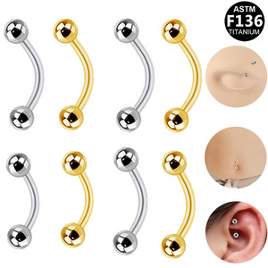 Barre incurvée en titane F136 pour piercing d'oreille, de nez, de nombril, bijoux corporels unisexes pour usage quotidien, extrémité en acier inoxydable 14G - Product Image 1