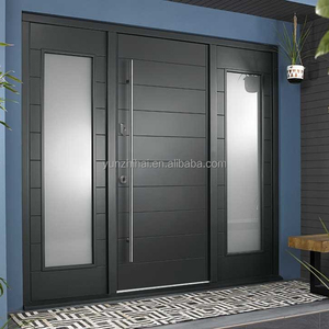 Popolare ingresso moderno in noce porta personalizzata villa porta d'ingresso principale con luci laterali e design in vetro - Product Image 3