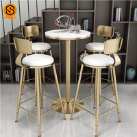 Ensemble de table de salle à manger moderne en métal doré mobilier de maison blanc peut être personnalisé mini table de bar en marbre