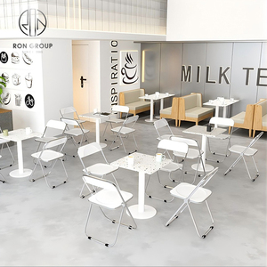 Cà Phê Cửa Hàng Nhà Hàng Đồ Nội Thất Đặt Màu Be Da Gian Hàng Sofa Với Bàn Bằng Đá Cẩm Thạch Và Mây Kim Loại Khung Gấp Ghế - Product Image 4