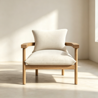 Fauteuil d'appoint moderne en bois massif, revêtu de tissu, style nordique Japandi, pour salon.