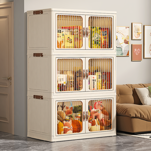Grand meuble de rangement pliable en plastique blanc avec portes transparentes pour vêtements, jouets et couettes - Product Image 4