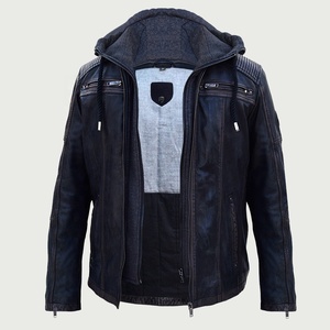 Men's Warm Genuine Leather Hooded Thick Winter Jackets with Polyester-Filled Lining - Product Image 5