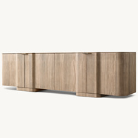 Meuble TV Rhoohill personnalisé pour salon, en bois naturel, 4 portes, style vintage américain, console multimédia longue en bois
