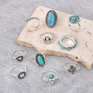 Juego <span class=keywords><strong>de</strong></span> <span class=keywords><strong>10</strong></span> <span class=keywords><strong>Anillos</strong></span> <span class=keywords><strong>de</strong></span> Diseño Concho Estilo Vaquero Occidental Vintage Turquesa para Mujer, Juego <span class=keywords><strong>de</strong></span> <span class=keywords><strong>Anillos</strong></span> Concho Occidentales al por Mayor - Product Image 3