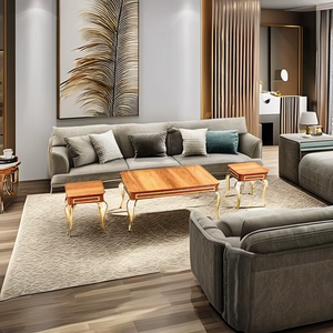 Juego de Mesa de Centro Moderno de Lujo 2+1, Madera y Metal, Estilo Antiguo, Muebles para Sala de Estar - Product Image 1