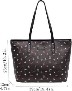 Bolso tote personalizado de piel sintética con estampado floral, ecológico, impermeable, con asa superior, tipo bandolera, con cremallera y diseño de cereza. - Product Image 2