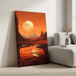 B&C Art Art Deco Impression sur toile carrée à suspendre, motif Montagne <span class=keywords><strong>Extraterrestre</strong></span>, Peinture en spray, Ciel écarlate, Planétaire - Product Image 1