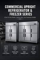 Réfrigérateur-congélateur vertical professionnel 4 portes en acier inoxydable, double température, avec roulettes