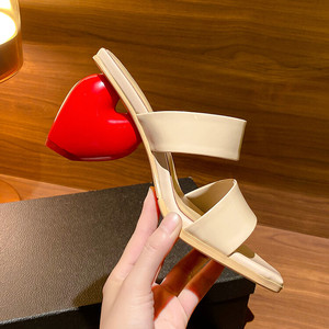 Latest High Heel Shoes for Girl <b>Unique</b> Trendy Strange Summer Square Toe Sandals Shoes Heart Luxury Heels for Women - Product Image 2