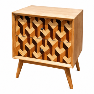 Table de chevet en bois massif Mozaik à deux tiroirs - Meuble de chambre pratique et décoratif pour appartement - Product Image 2