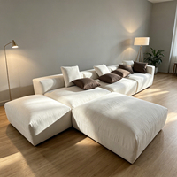 Sofá Seccional Modular en Forma de L, Tapizado en Lino Beige, Estructura de Madera, Relleno de Espuma y Plumas de Ganso, Conjunto de Sofás de Esquina Modernos para Sala de Estar