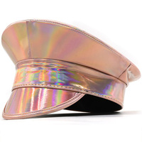 Casquette uniforme en cuir PU brillant en gros casquettes à visière Costume de fête Sexy porter des casquettes de capitaine