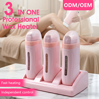 Chauffe-cire à rouleaux 3-en-1 à triple base pour cartouches roll-on, interrupteurs indépendants, pour salon et spa, épilation, 12 pièces/CTN