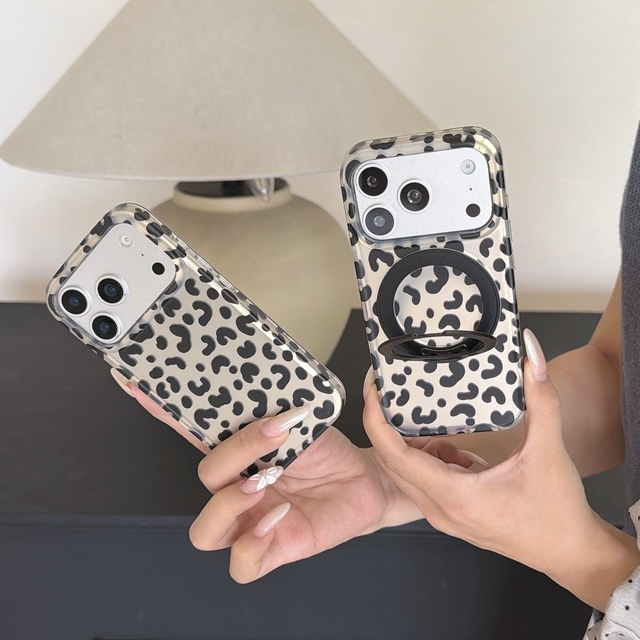 Leopard Print Trendy Phone Case for iPhone 17 Pro Max Magnetic Support Bracket for iPhone 16 Pro/15/14/13