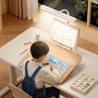 Table de dessin réglable pour enfants, planche inclinable en bois avec lampe de bureau LED anti-lumière bleue pour l'école à domicile