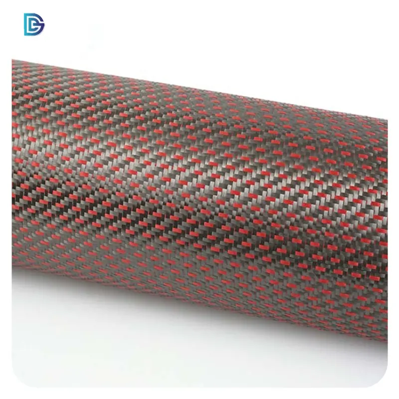 Red carbon and hybrid aramid fabric in stock 3k carbon aramid hybrid fabric