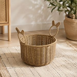 Custom-made handcrafted faux <b>rattan</b> double-handled desktop <b>storage</b> <b>basket</b>, creative round living room snack and fruit <b>storage</b> - Product Image 1