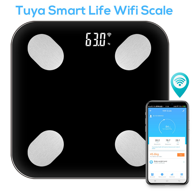 Digital Body Fat BMI Scale 180kg 400lb Capacity Smart Tuya WiFi Function Powered by Battery Wifi Body Scale Smart Body Fat Scale