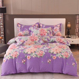 Ensemble de quatre pièces brossé en coton épaissi 100% coton drap de lit housse de couette literie Simple ensemble de housse de couette en microfibre - Product Image 3