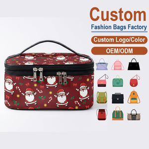 Custom Christmas Santa PU Cosmetic <b>Case</b> Medium Capacity Zipper Closure Soft Handle Portable <b>Makeup</b> Bag Cartoon Pattern - Product Image 1