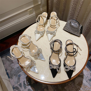2023 New Fashion Glitter Rhinestones Women Pumps Crystal Bowknot Silk <b>Pointed</b> <b>Toe</b> Buckle Strap Thin High Heels Party Prom Shoes - Product Image 1