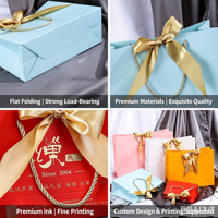 Sac cadeau en papier recyclable de luxe avec ruban en satin et poignées torsadées, impression offset, pour utilisation en supermarché
