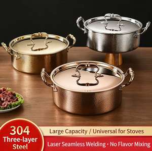 Olla de Acero Inoxidable de Alta Calidad Yolesen con Tres Capas y Patrón Martillado para Caldo Claro de Doble Sabor Estilo <span class=keywords><strong>Ruffini</strong></span> - Product Image 1