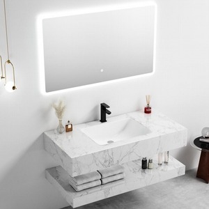Mueble de baño CR blanco con lavabo de cerámica integrado y espejo LED - Product Image 5