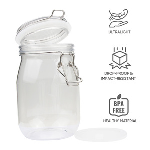 Pot de conservation alimentaire rond en PET transparent, hermétique, durable, sans BPA, personnalisé, de grande taille (1L), pour spaghetti, huile et poudre de protéines - Product Image 3