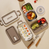 Boîte à lunch isotherme rectangulaire en acier inoxydable 304 de qualité alimentaire, scellée au micro-ondes, double compartiment, style bento japonais avec couvercle, pour étudiants
