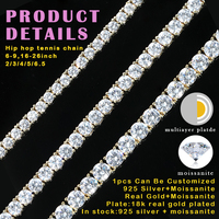 Collier/bracelet tennis en argent sterling 925 avec diamants Moissanite VVS de 2 mm à 6,5 mm, testés au testeur de diamants, chaîne tennis entièrement pavée