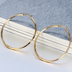 Factory Wholesale Cheap Price Stainless Steel <b>Thin</b> Large Round 18K <b>Gold</b> Bohemian <b>Hoop</b> Earrings for Women Wedding Party Gift - Product Image 4
