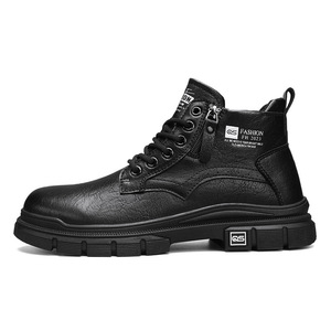 Bottes Martin pour homme, bottes décontractées d'hiver à bout rond en cuir, doublure en fourrure, semelle en caoutchouc isolante - Product Image 5