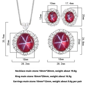 Ensemble de bijoux de mariage écologiques en cuivre avec zircon rouge lisse en forme d'étoile à six branches (18*20mm) : collier, boucles d'oreilles et bague - Product Image 2