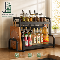 Organisateur de comptoir de cuisine à 2 niveaux de 40 cm avec porte-couteaux, crochets et rangement pour planche à découper