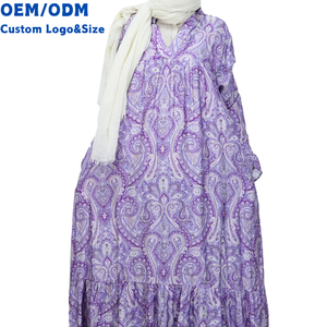 Abaya Morada con Estampado Paisley, Cuello con Muescas, Diseño en Capas, Secado Rápido, Vestido <span class=keywords><strong>Maxi</strong></span> para Oración Musulmana, Personalizable - Product Image 1