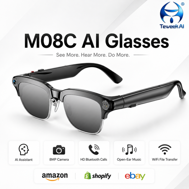 M08C Smart AI Glasses Bluetooth Camera Eyewear Video Recording Photography Audio Wearable Device Vlog Creator Technology