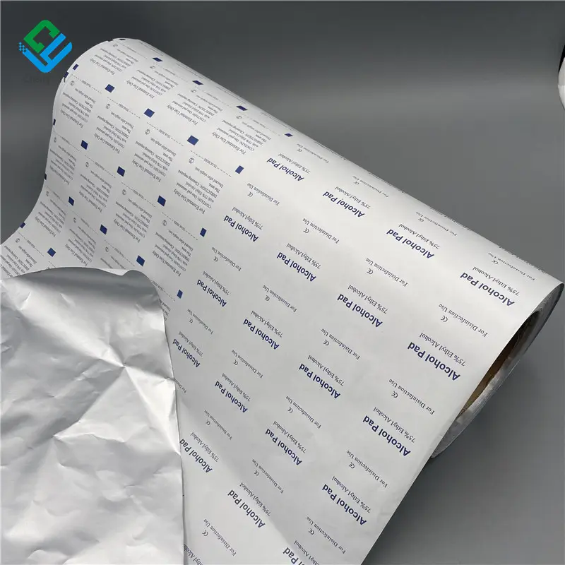 Almohadilla de Alcohol esterilizada personalizada, rollo de película de embalaje, 75% almohadillas de Alcohol, bolsita de papel de aluminio, película de embalaje de papel laminado