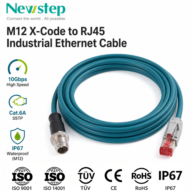 Premium M12 X-Coded to RJ45 CAT6A Cable, 10Gbps High Speed SSTP Shielded Ethernet Cordset, 100% Tested for Industry 4.0