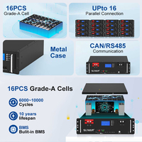 Baterai Lithium 5kwh 10kwh 15kwh yang Dapat Disesuaikan, Paket Baterai Lifepo4 48v 51.2v 100Ah 200Ah 300Ah, Cadangan Daya Surya untuk Rumah