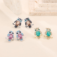 Boucles d'oreilles clous hibou en zircon au design original pour femme, style animal, mini, mignonnes, bijoux