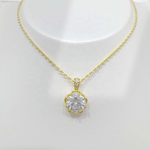 Collar minimalista de plata de ley 925 con piedra blanca, joyería fina, mejor amiga, circonita, cadena de oro de 18k, colgante. - Product Image 2