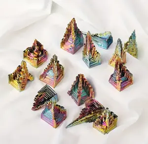 Fanshi grosir spesimen kristal kasar alami bismut piramida kristal pelangi kerajinan bismut